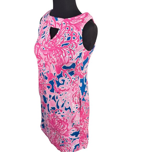 Just Taylor Size 4P Sleeveless Pink & Blue Floral Textured Shift Dress - Picture 3 of 14